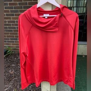 J Jill Fit Womens Red Activewear Top Thumb Holes Side Neck Zip Shawl Collar 3X